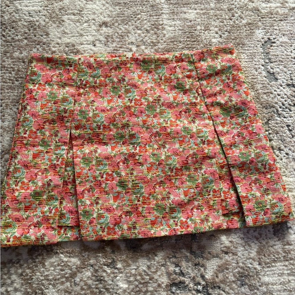 Topshop Pink and Green Floral Mini Skirt